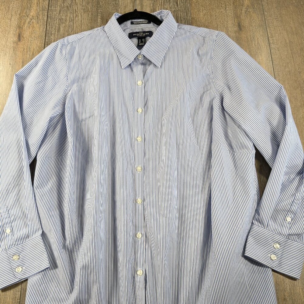 The Outfitters Lands End Top Womens Plus 20W Blue Striped Button Up Wrinkle Free